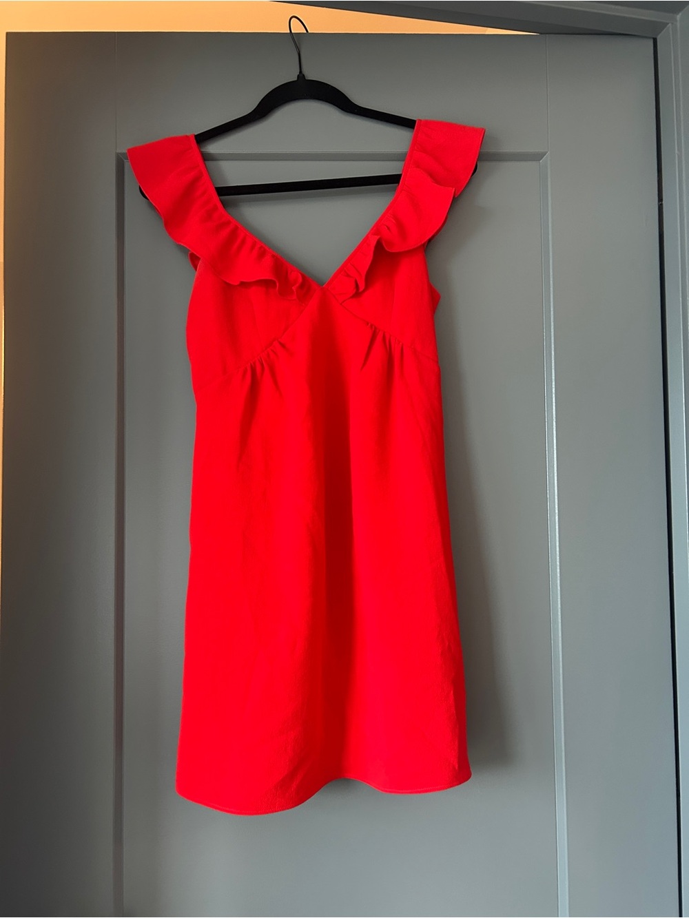 Bright Red Ruffle V‑Neck Women's Dress